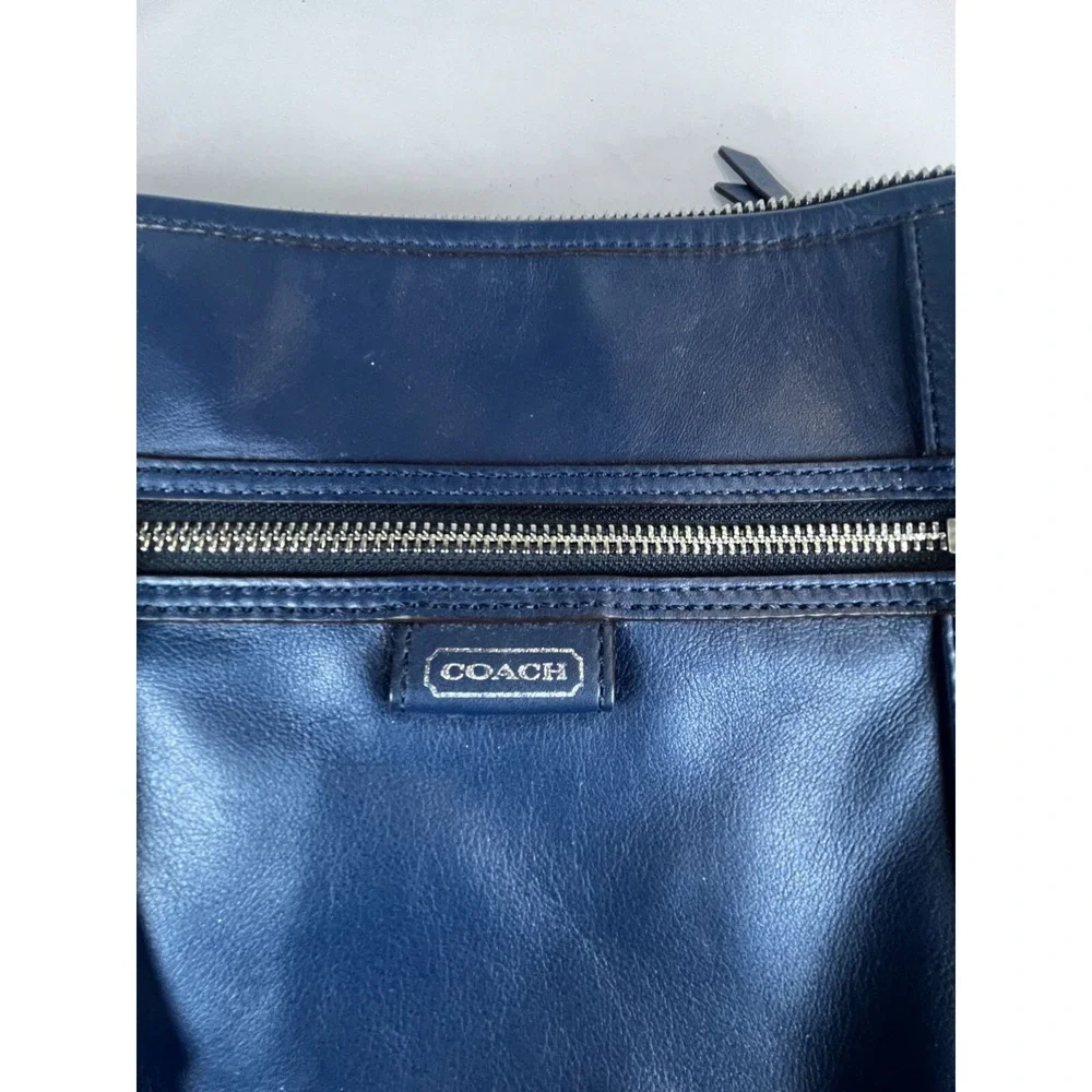 Coach Blue Leather Crossbody Bag With Adjustable‎ Strap & Zipper Closure